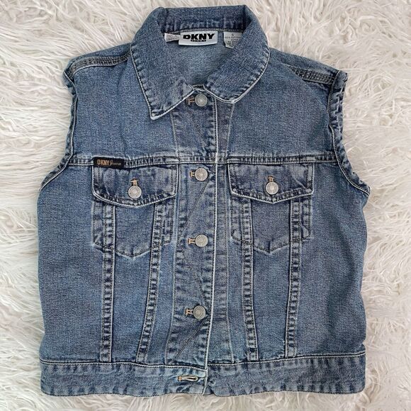 DKNY Denim Vest Women’s Size Small Vintage Loose Button - Picture 1 of 6